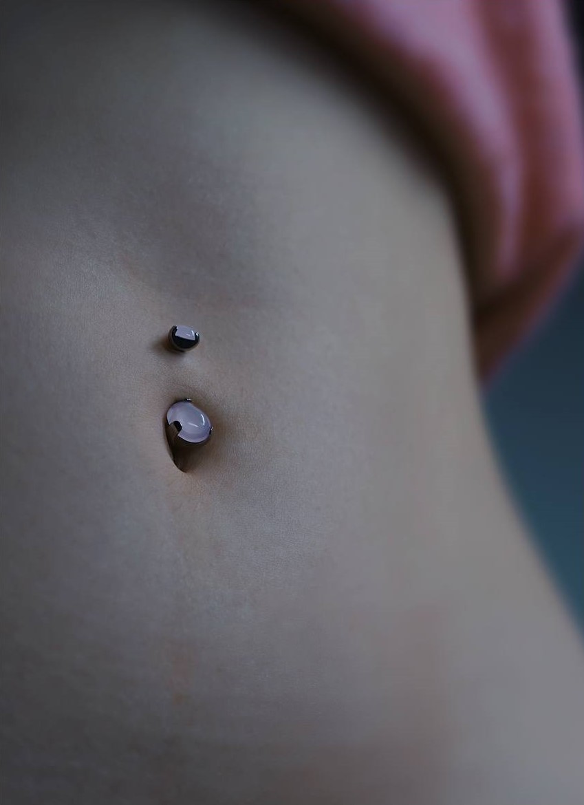  пирсинг "пупка" с прозрачным розовым камнем