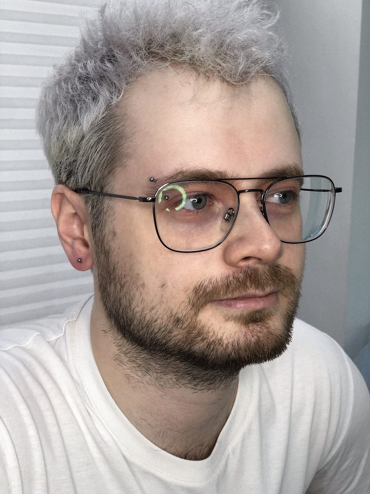 Пирсинг мочки и брови вертикально 