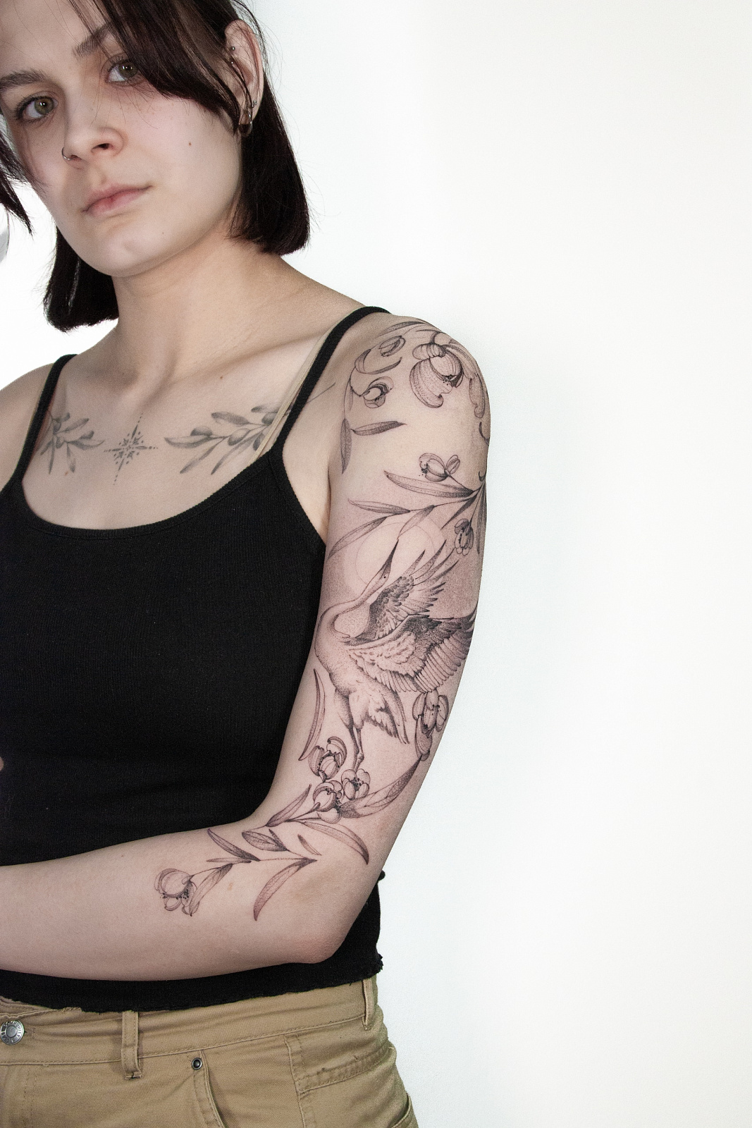 Тату журавля для девушки 